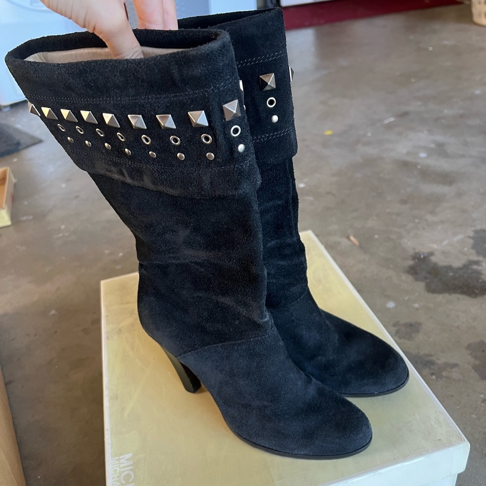 Y2K Vintage Michael Kors Suede Leather Slouchy Heeled Boots with Studs